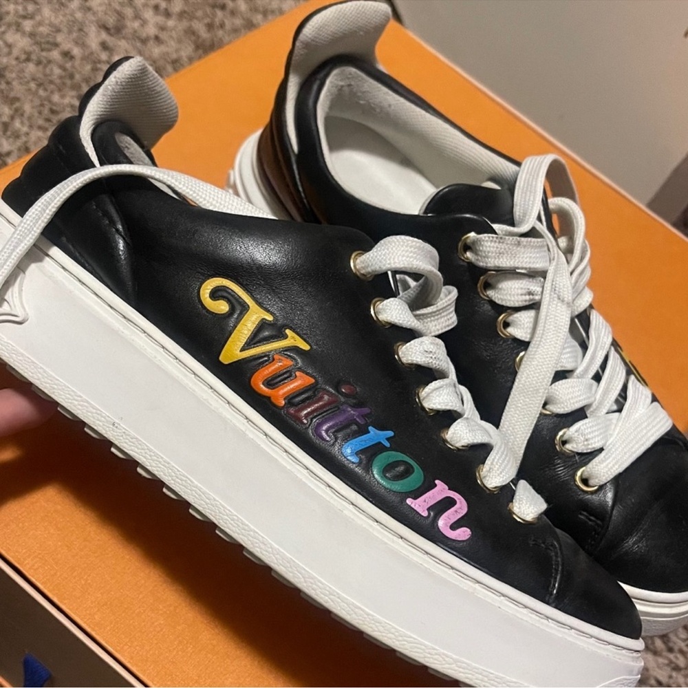 Louis Vuitton Black and White Sneakers with Leather Upper and Rubber Sole